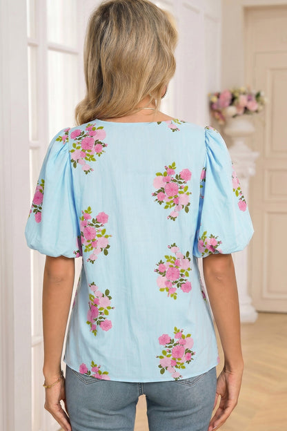Threaded Pear Dalia Detail Bubble Sleeve Blouse