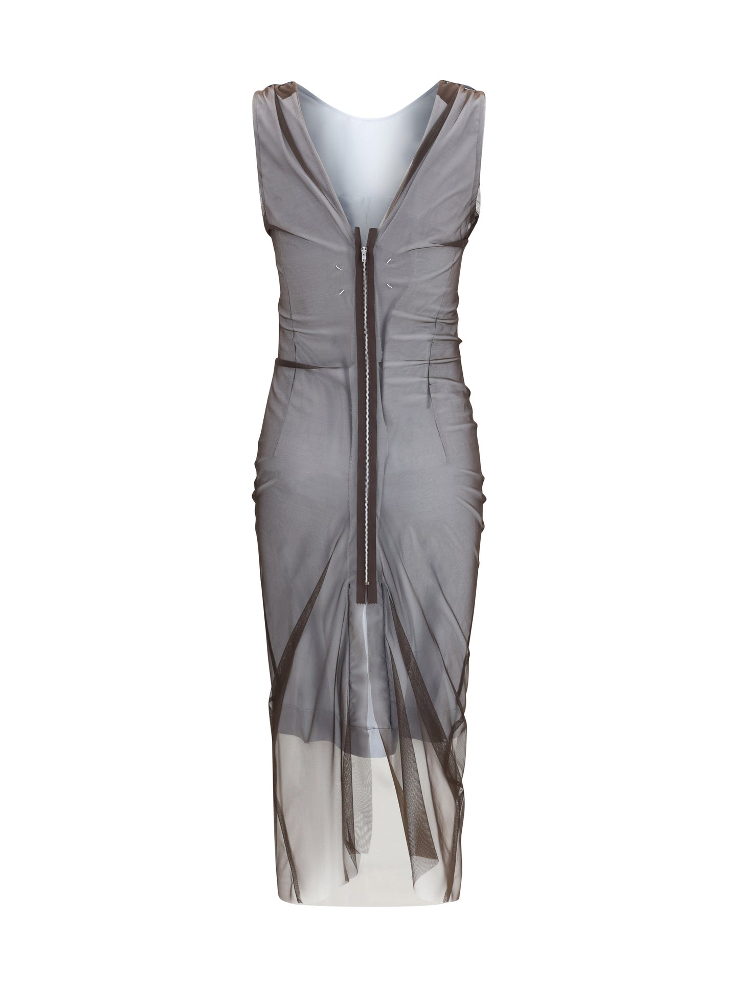 Semi-Sheer Midi Dress Brown/Light Grey
