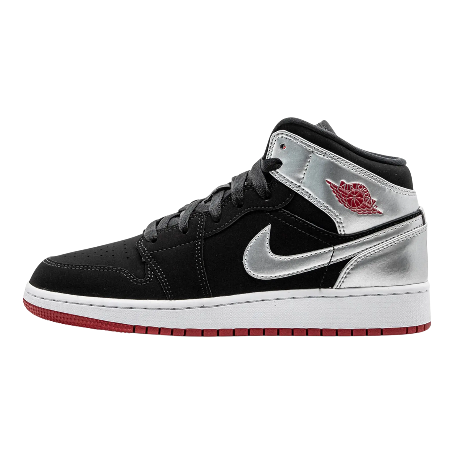 Jordan 1 Mid Youth Sneakers Black/Gym Red/Metallic Silver