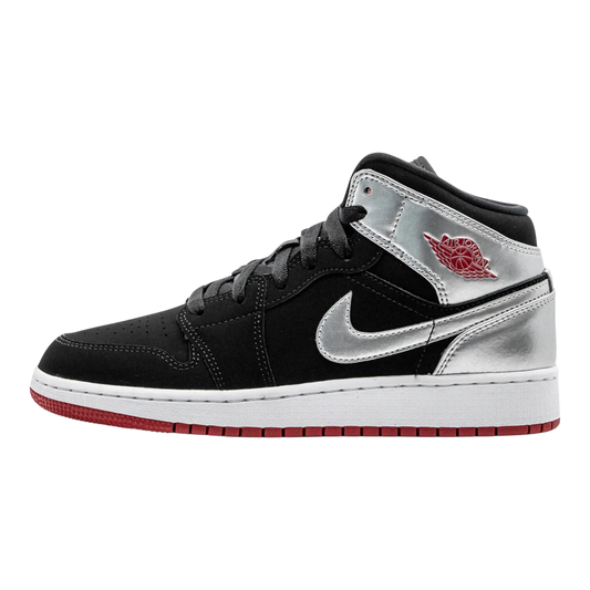 Jordan 1 Mid Youth Sneakers Black/Gym Red/Metallic Silver