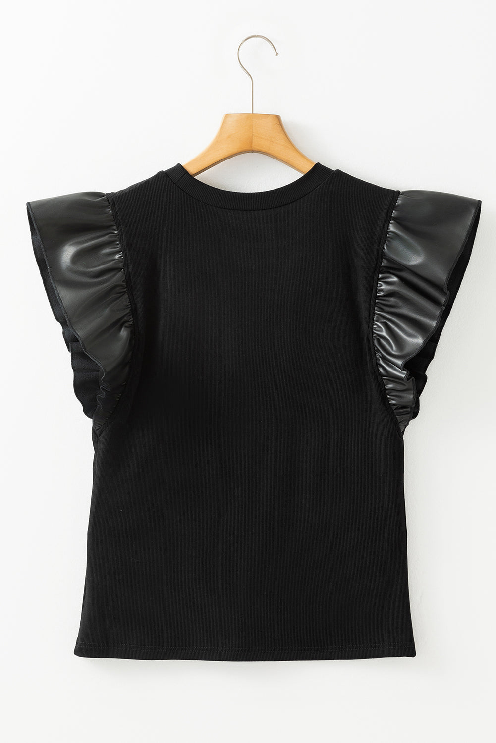 Threaded Pear Macy Leather Ruffle Sleeve Blouse