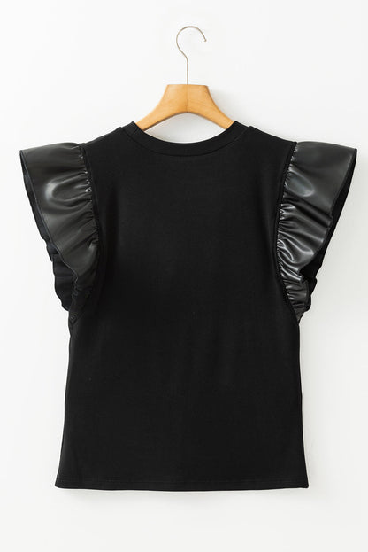 Threaded Pear Macy Leather Ruffle Sleeve Blouse