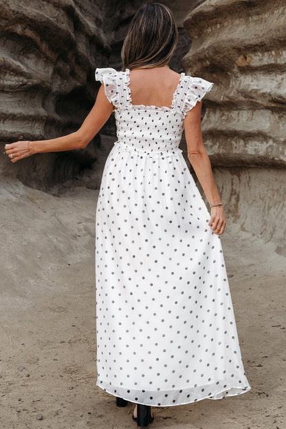 Threaded Pear Sarai Polka Dot Smocked Maxi Dress