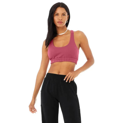 Alo Yoga Small French Terry Scoop Neck Women's Sports Bra— Raspberry Sorbet