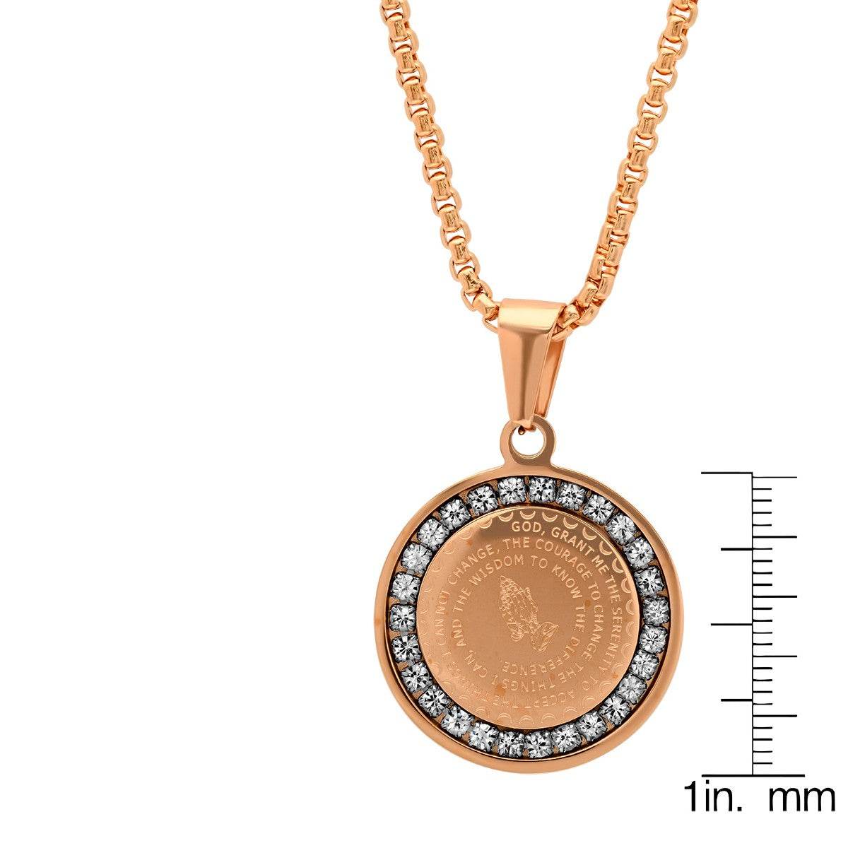 Serenity Prayer Round Pendant With Simulated Diamonds