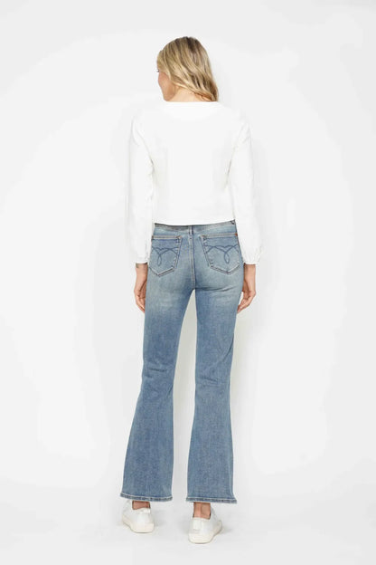 Judy Blue Full Size Tummy Control Back Embroidered Pocketed Bootcut Jeans Plus Size