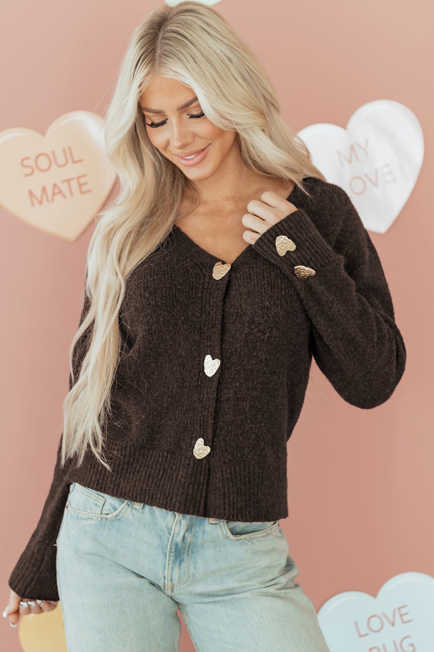 Threaded Pear Kassidy Heart Metal Cardigan Sweater