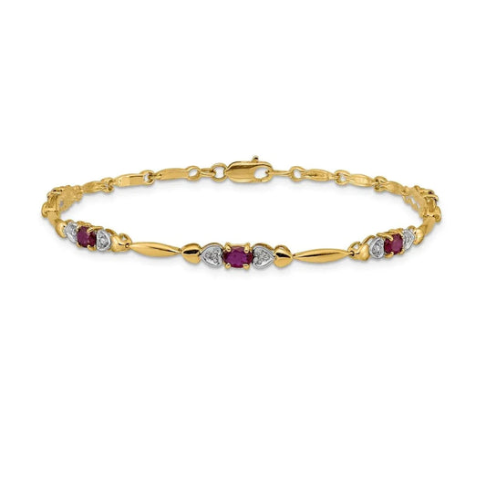 Genuine Ruby 14K Gold Bracelet Heart