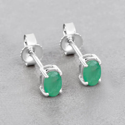 0.38 Ct Oval Green Zambian Emerald Prong 10K Gold Stud Earrings