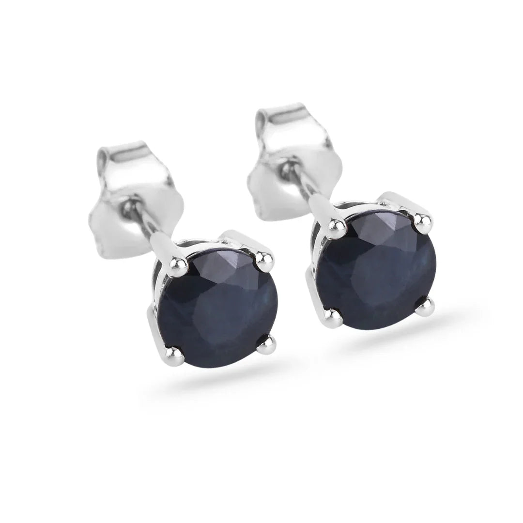 1.70 Ct Round Blue Sapphire Prong 10K Gold Stud Earrings