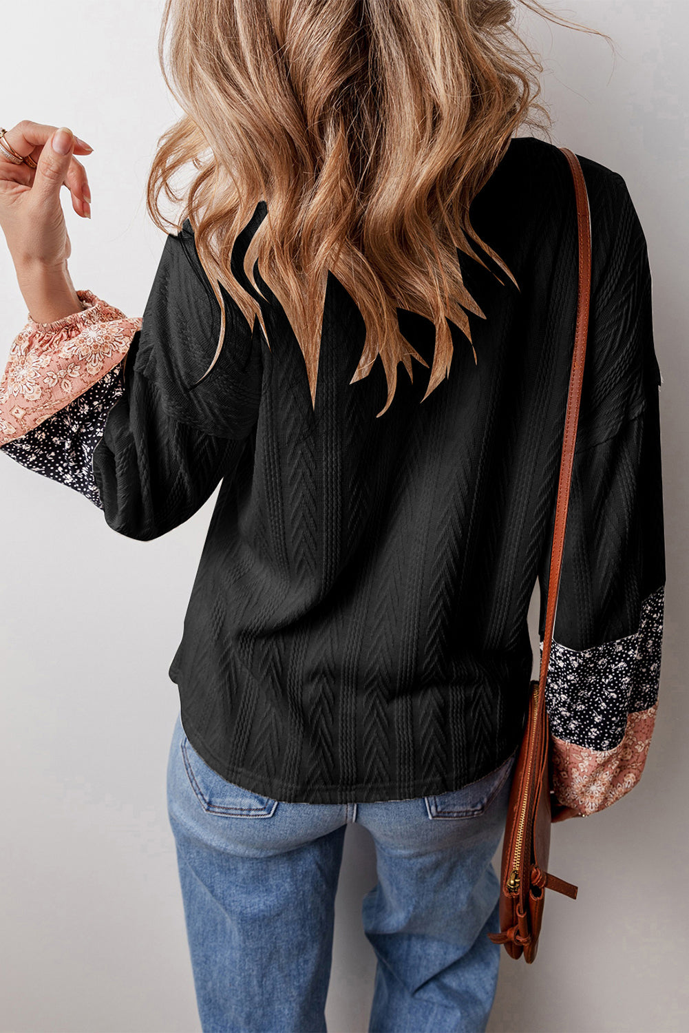 Threaded Pear Poppy Textured Knit Drawstring Blouse