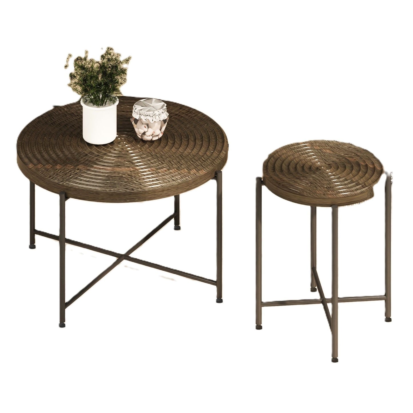 Coffee and End Table Set Waterproof Cover, Distressed Cylindrical Design, Legs Classic Rustic Charm (Set of 2)