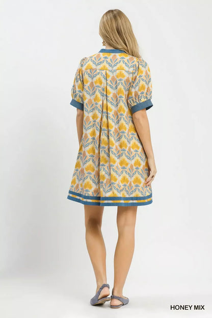 Umgee Mix Tile Print Mini Dress in Honey Mix
