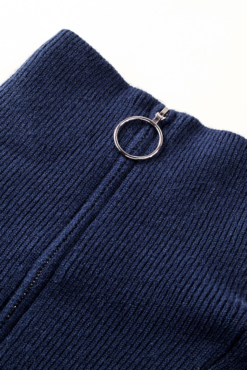 Threaded Pear Iris Striped Zip Collared Loose Sweater Mini Dress