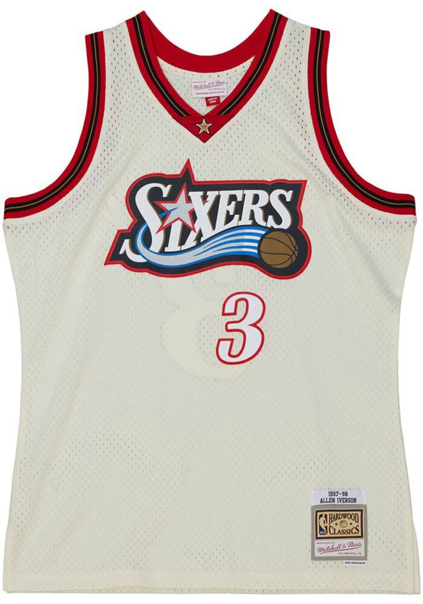 Men's Mitchell & Ness Cream Team Color Swingman Jersey 76Ers 1997 Allen Iverson