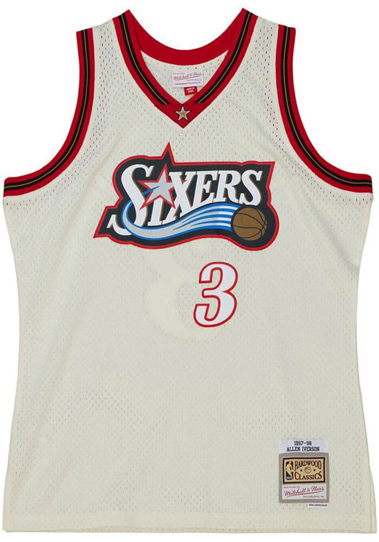 Men's Mitchell & Ness Cream Team Color Swingman Jersey 76Ers 1997 Allen Iverson