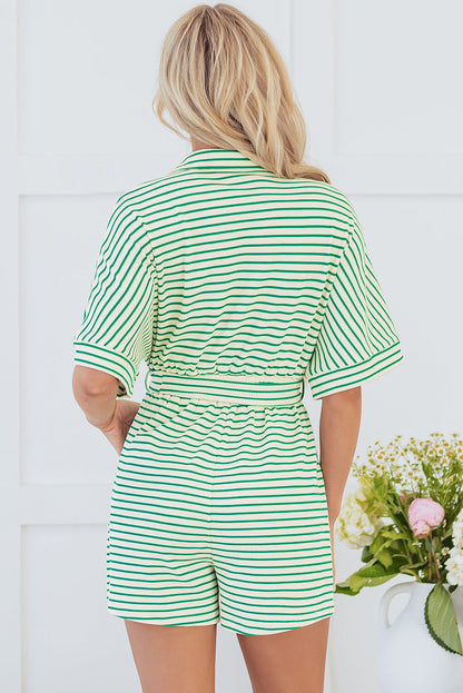 Threaded Pear Annabelle Stripe Buttoned & Tie Romper