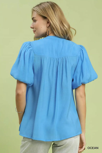 Umgee Button-Down Puff Sleeve Shirt