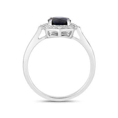 1.03 Ct Round Blue Sapphire & Lab Grown Diamond Prong 10K Gold Bridge Halo Ring