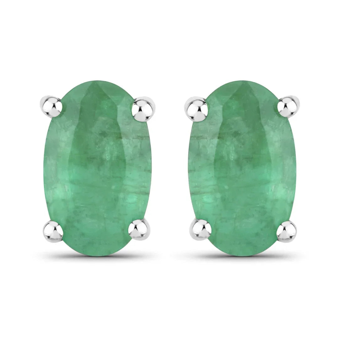 0.38 Ct Oval Green Zambian Emerald Prong 10K Gold Stud Earrings