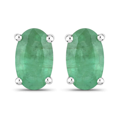 0.38 Ct Oval Green Zambian Emerald Prong 10K Gold Stud Earrings