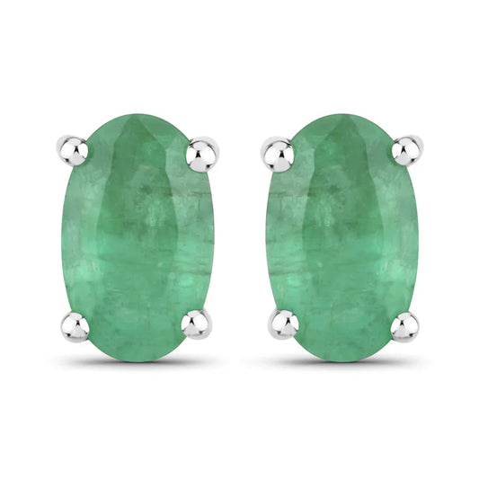 0.38 Ct Oval Green Zambian Emerald Prong 10K Gold Stud Earrings