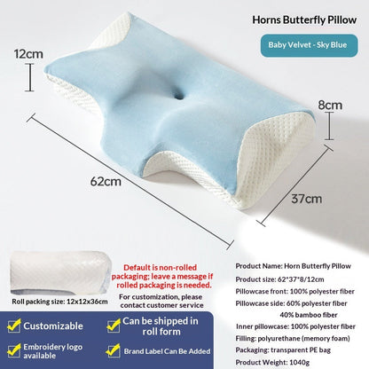 Butterfly Memory Foam Pillow – Slow-Rebound Neck Support in Ice Silk & Baby Velvet