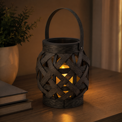 Basket Weave Lantern with LED Candle-