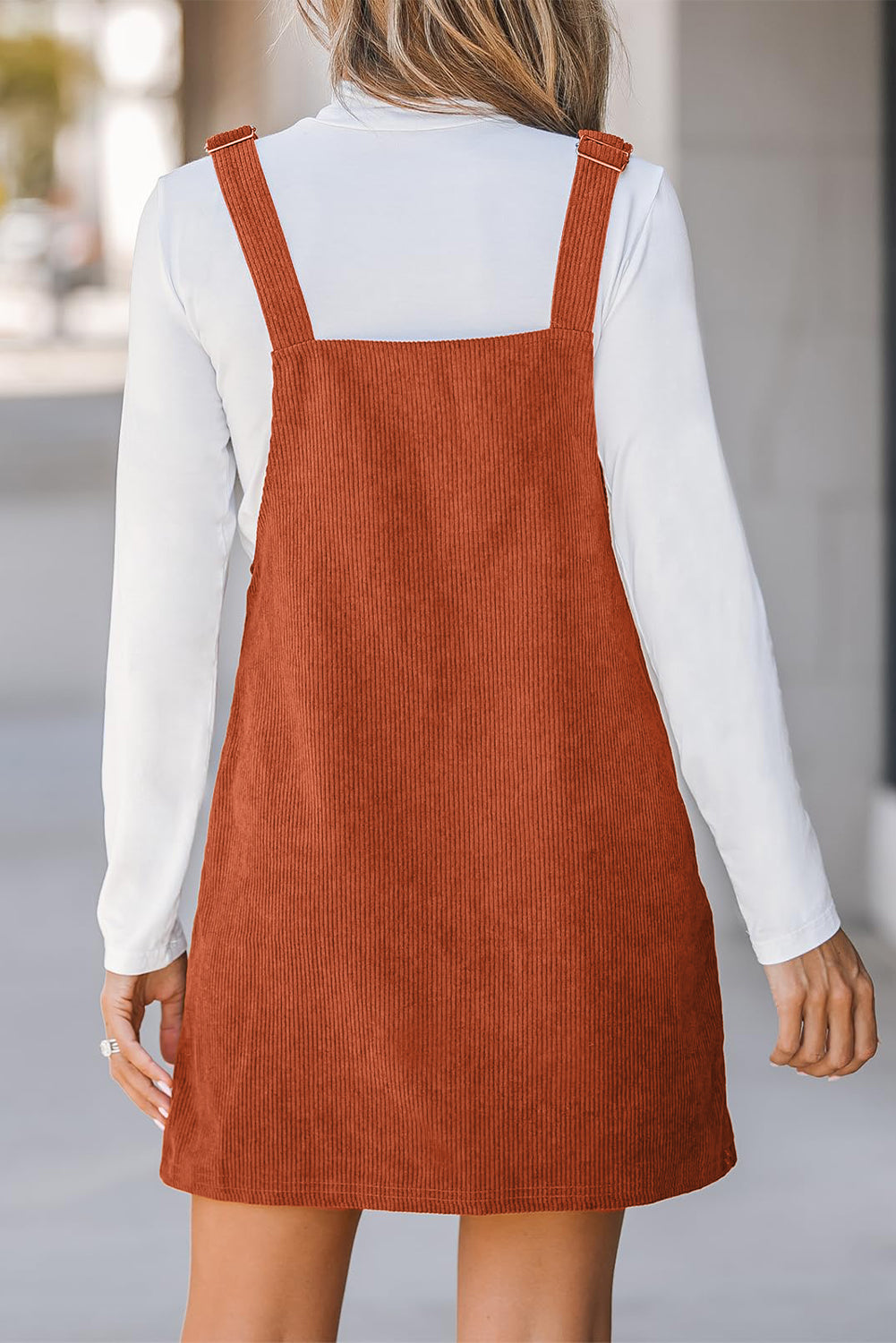 Alexis Front Pockets Corduroy Overall Dress. - Threaded Pear