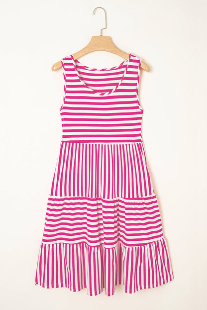 Threaded Pear Ellie Stripe U Neck Sleeveless Loose Fit Mini Dress