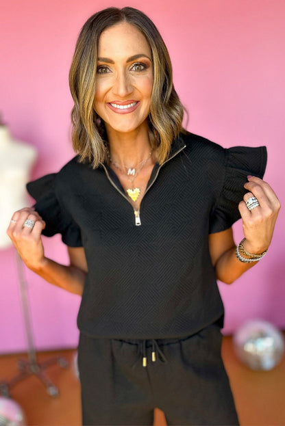 Threaded Pear Alyssa Textured Flutter Sleeve Top