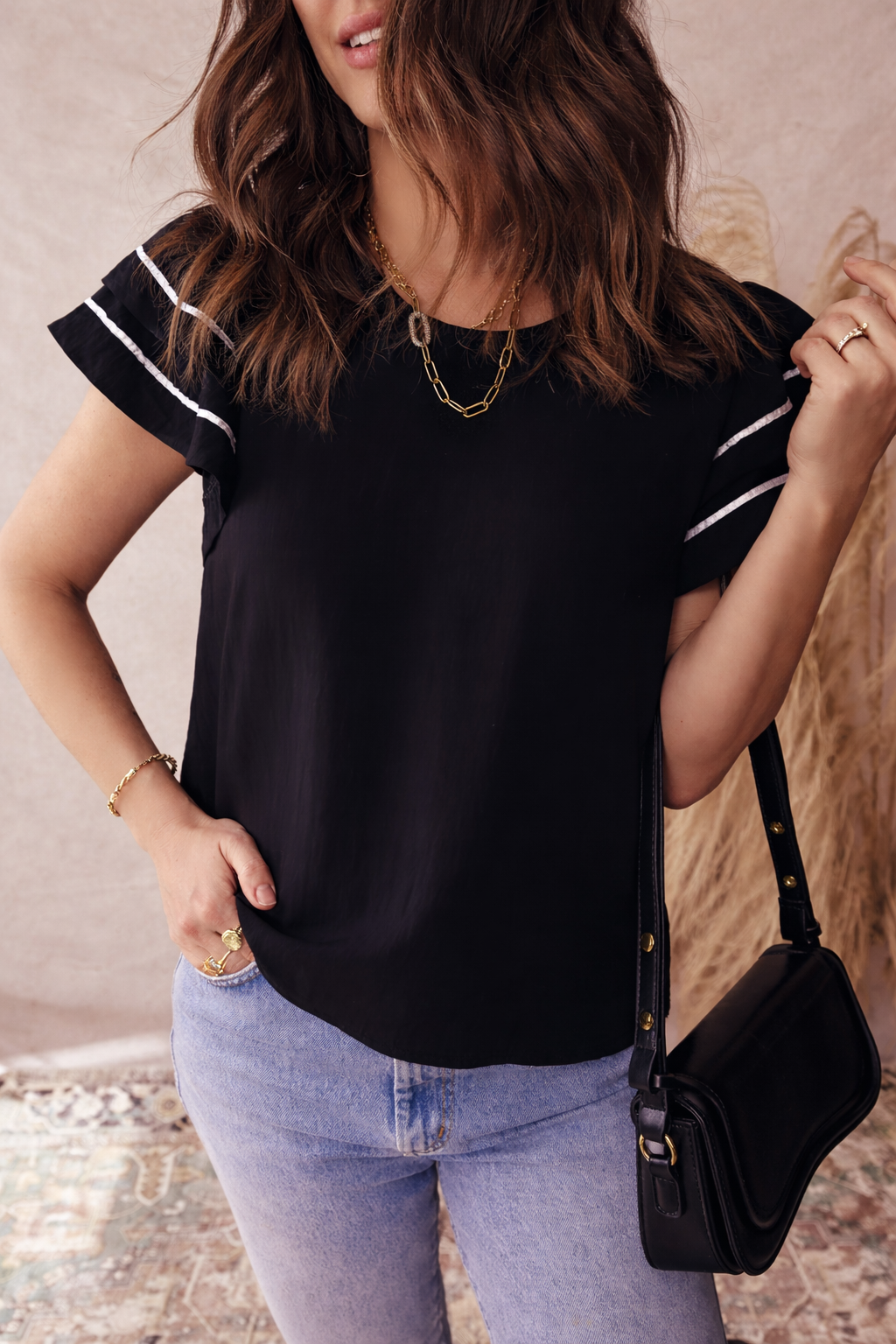 Threaded Pear Amani Short Sleeve Textured Blouse