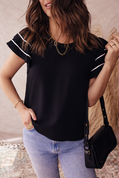 Threaded Pear Amani Short Sleeve Textured Blouse