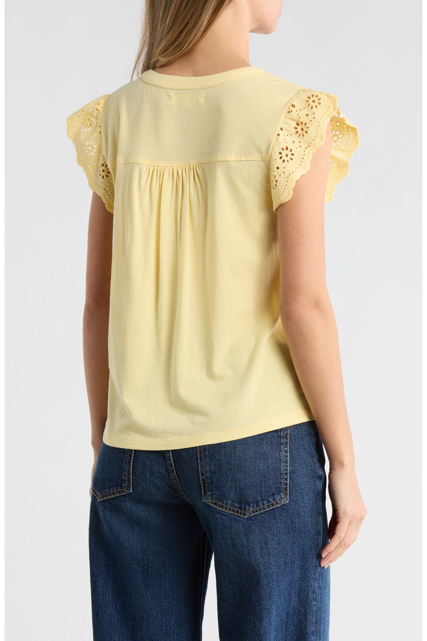 Lucky Brand Women's Mixed Media Schiffly Top - Sunlight