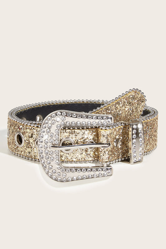 Threaded Pear Gold Rhinestone Buckle Belt