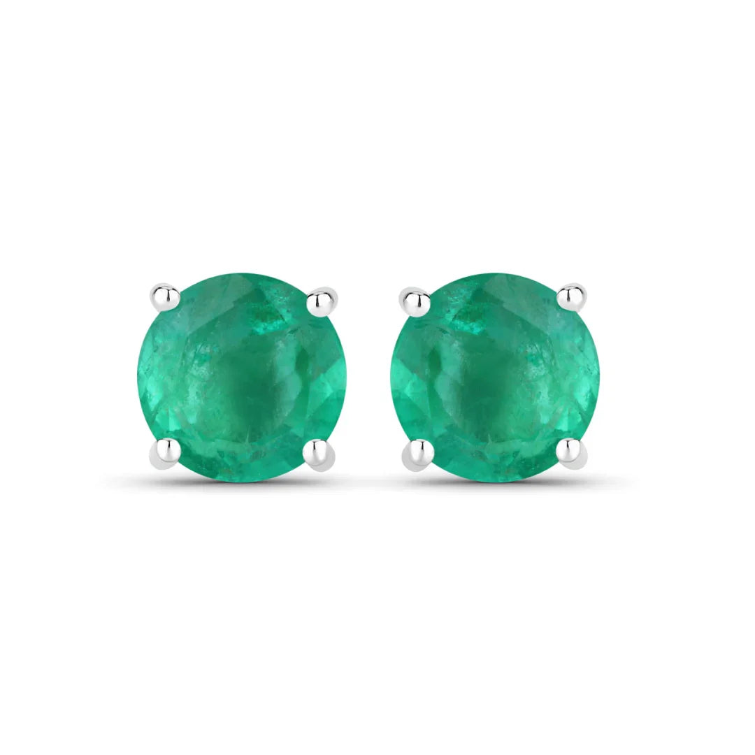 0.72 Ct Round Green Zambian Emerald Prong 10K Stud Earrings