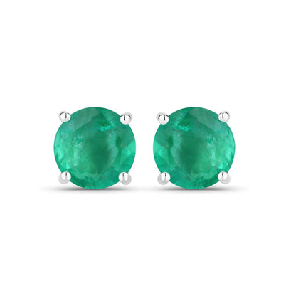 0.72 Ct Round Green Zambian Emerald Prong 10K Stud Earrings