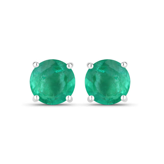0.72 Ct Round Green Zambian Emerald Prong 10K Stud Earrings