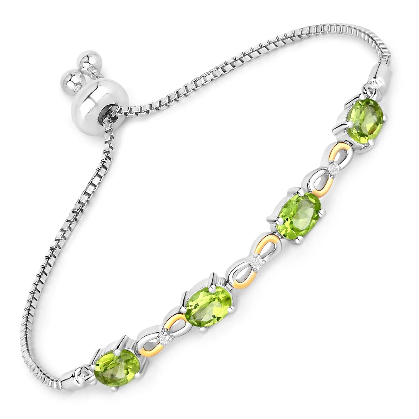 Oval Green Peridot Prong Two-Tone Gold Plated Silver Infinity Bolo Adjustable Bracelet