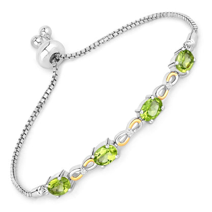 Oval Green Peridot Prong Two-Tone Gold Plated Silver Infinity Bolo Adjustable Bracelet