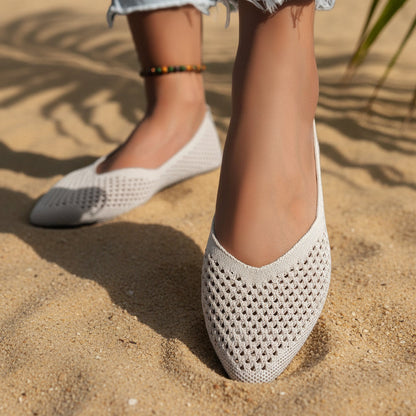 Women's Pointed Toe Flyknit Slip-On Loafers – Flat Casual Shoes
