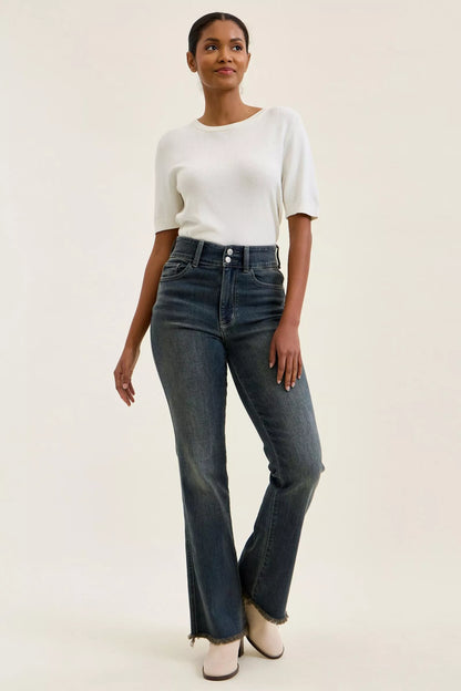Judy Blue High Waist Double Button Frayed Hem Jeans