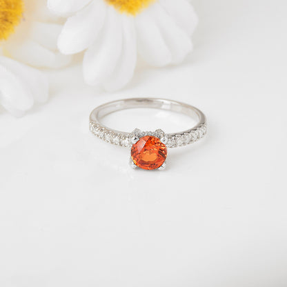 1.58 Ct Round Lab Created Peach Sapphire and Moissanite Prong Silver Pave-set Ring