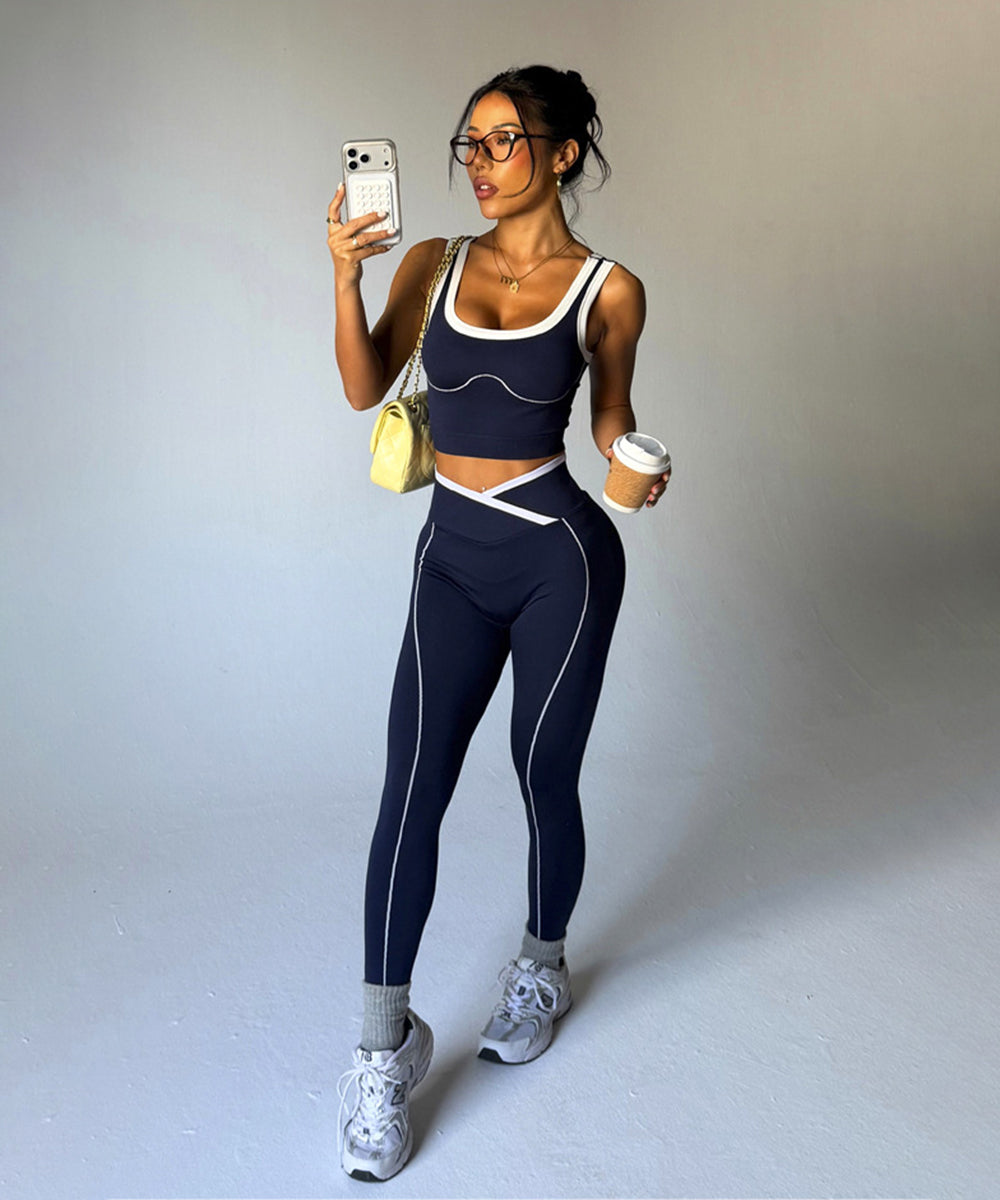Contrast Binding V-Waist Activewear Set