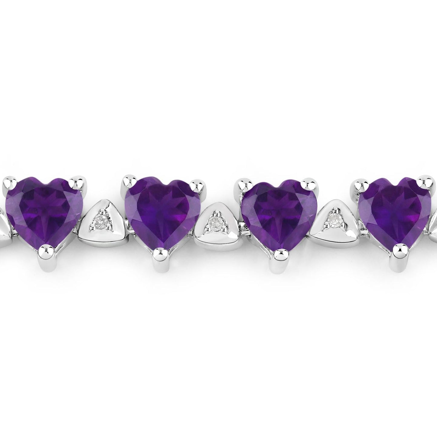 9.89 Ct Heart Purple Amethyst & Diamond Prong Silver Tennis Bracelet