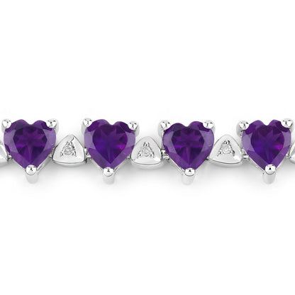 9.89 Ct Heart Purple Amethyst & Diamond Prong Silver Tennis Bracelet