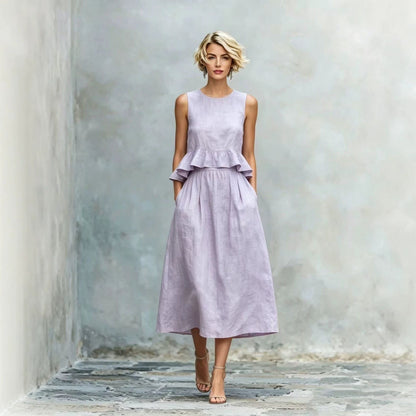 Women's Sleeveless High-Waist Ruffle Trim Maxi Dress