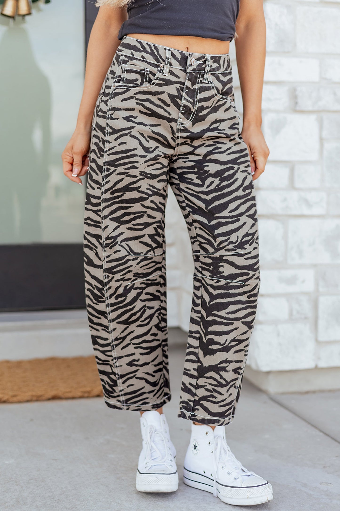 Threaded Pear Hunter Printed Wide Leg Jeans