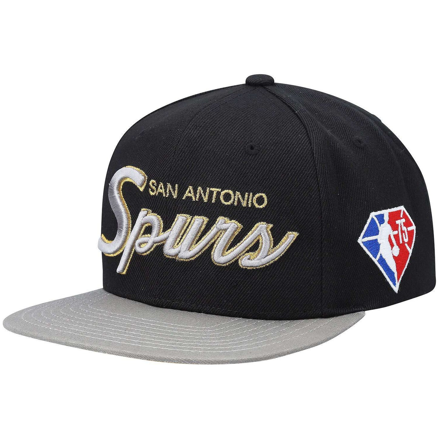 Men's Mitchell & Ness NBA 75Th Gold Snapback Spurs - Black