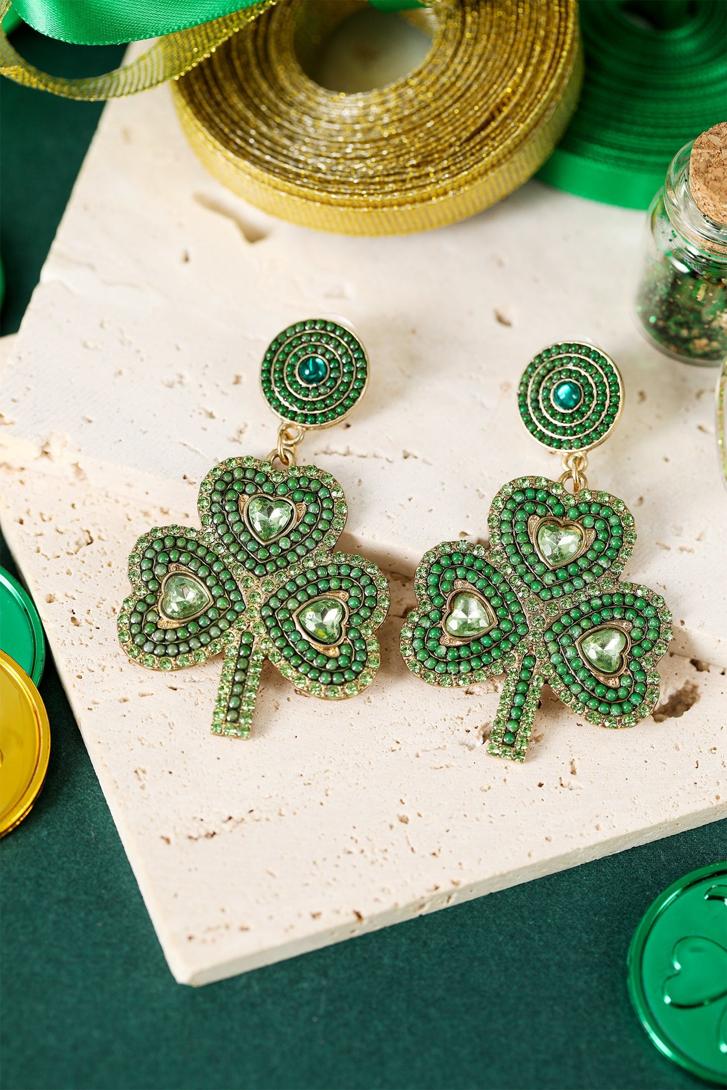 Threaded Pear Remington Retro Beaded Clover Earrings